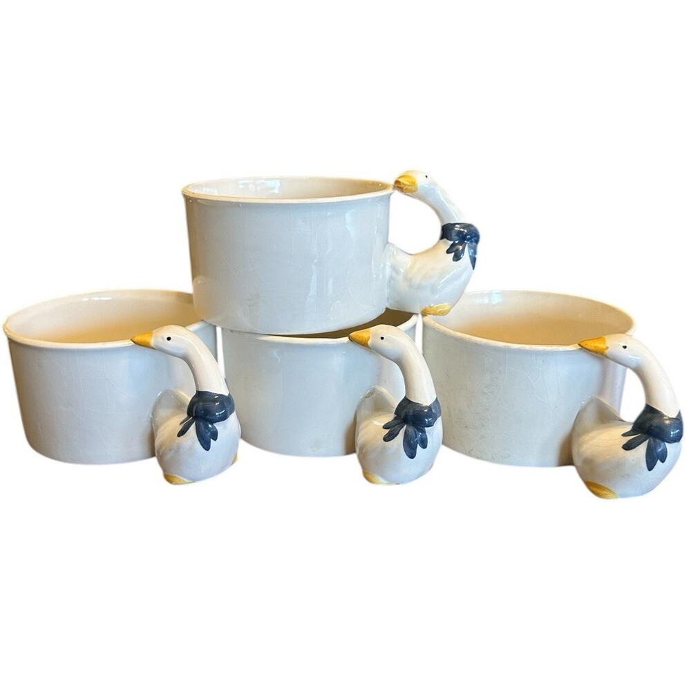 Vintage 4 House Of Lloyd Duck Handle Ceramic Hand Painted Soup Mug Cottagecore